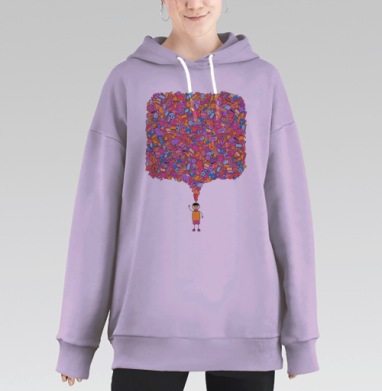 Цветная детская иллюстрация с потоками мысли, Hoodie Long Oversize Fiolet