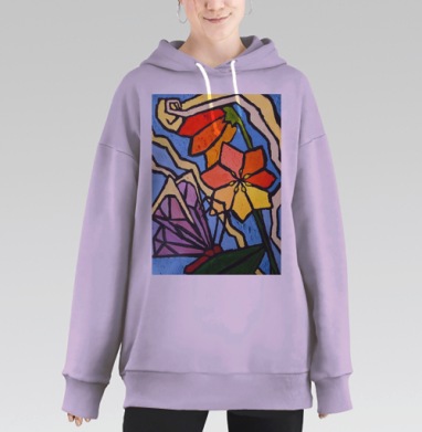 Цветок в витражных оттенках красного и оранжевого, Hoodie Long Oversize Fiolet