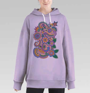 Цветы дудлинг, Hoodie Long Oversize Fiolet