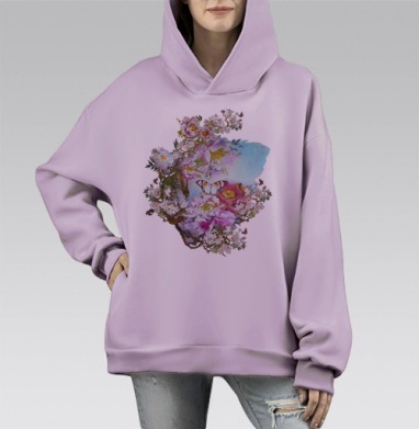 Цветущий сад., Hoodie Mono Fiolet, оверсайз, утепленная