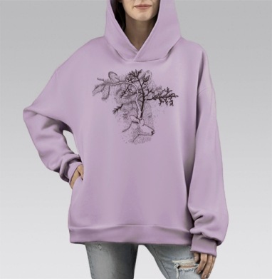Deer / Олень, Hoodie Mono Fiolet, оверсайз, утепленная