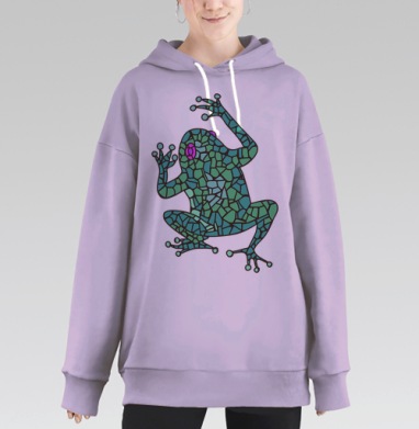 Декоративная мозаика с лягушкой в зелёных тонах, Hoodie Long Oversize Fiolet