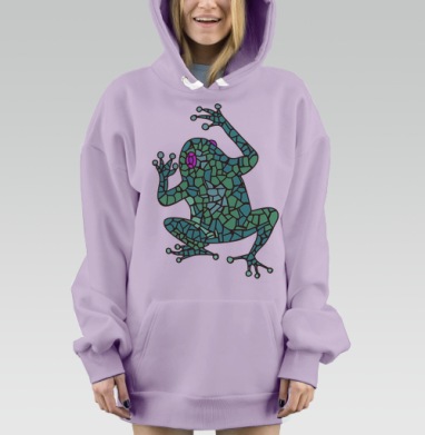 Декоративная мозаика с лягушкой в зелёных тонах, Hoodie Mjhigh Dig Mel, Fiolet, утепленная