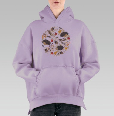 Декоративная сцена с милыми осенними ёжиками, Hoodie Oversize Fiolet, утепленная