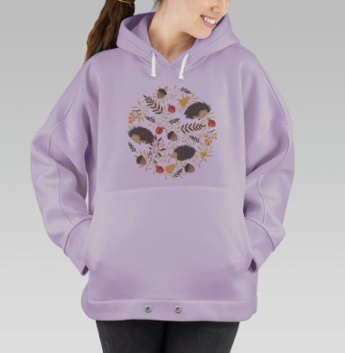 Декоративная сцена с милыми осенними ёжиками, Hoodie Oversize Fiolet
