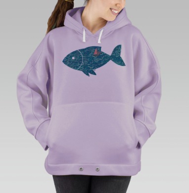 Декоративное панно с морской рыбой и яхтой, Hoodie Oversize Fiolet