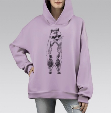 Дерзкий енот, Hoodie Mono Fiolet, оверсайз, утепленная