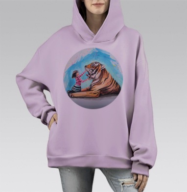 ДЕВОЧКА И ТИГР, Hoodie Mono Fiolet, оверсайз, утепленная