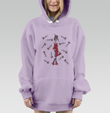 Девушка в красном, Hoodie Mjhigh Dig Mel, Fiolet, утепленная