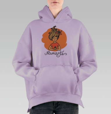 Девушка в медитации с жестом намасте и цветком, Hoodie Oversize Fiolet, утепленная