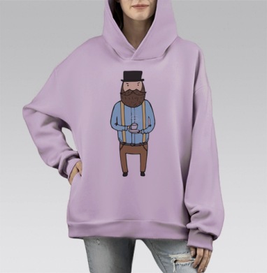 Джентльмен с чашечкой чая, Hoodie Mono Fiolet, оверсайз, утепленная