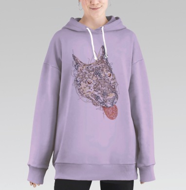 Динамичное лицо собаки в тонких линиях, Hoodie Long Oversize Fiolet