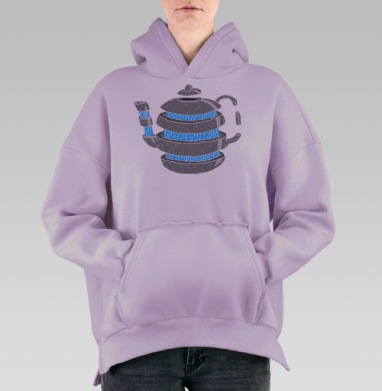Динамичный чайник в стиле сюрреализм, Hoodie Oversize Fiolet, утепленная