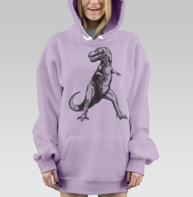 Динозавр Тираннозавр в классической гравюре, Hoodie Mjhigh Dig Mel, Fiolet, утепленная