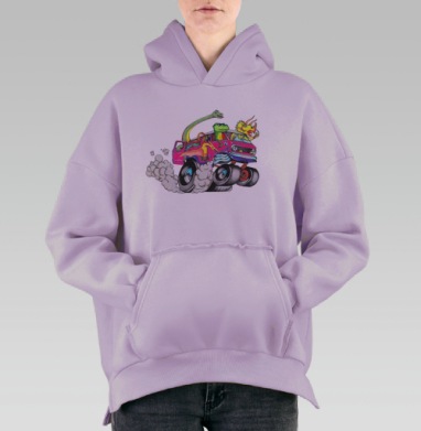 ДИНОЗАВРЫ НА ТАЧКЕ, Hoodie Oversize Fiolet, утепленная