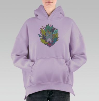 Дизайнерская сова в ярком абстрактном стиле, Hoodie Oversize Fiolet, утепленная
