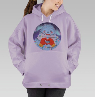 Добродушный снежный монстр с сердцем и гирляндой, Hoodie Oversize Fiolet