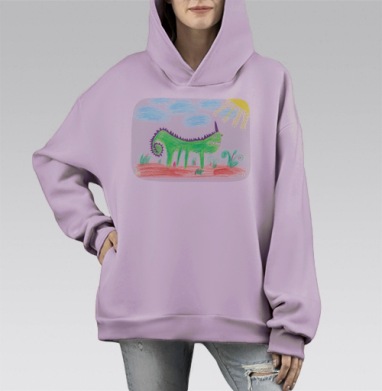 Довольный Динозавр, Hoodie Mono Fiolet, оверсайз, утепленная
