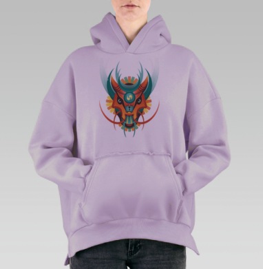 Дракон в геометрическом стиле, Hoodie Oversize Fiolet, утепленная