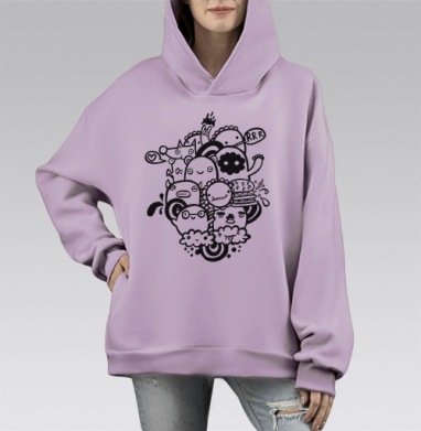 Дудл монстры, Hoodie Mono Fiolet, оверсайз, утепленная