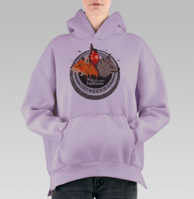 Дух индейской природы: лиса, волк и птица, Hoodie Oversize Fiolet, утепленная