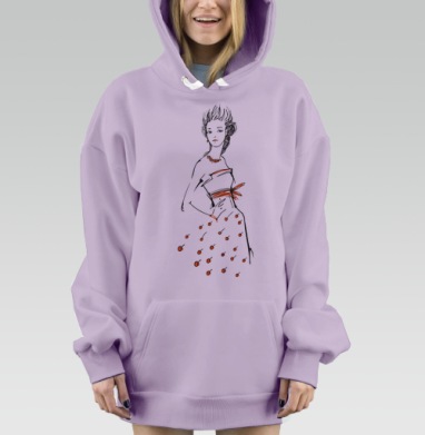 Элегантное платье с вишнёвым узором, Hoodie Mjhigh Dig Mel, Fiolet, утепленная