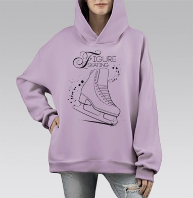 Элегантный конек для фигурного катания в стиле арт, Hoodie Mono Fiolet, оверсайз, утепленная