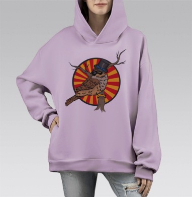 Элегантный воробей, Hoodie Mono Fiolet, оверсайз, утепленная