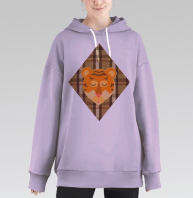 Элегантный знак тигра с клетчатым узором, Hoodie Long Oversize Fiolet