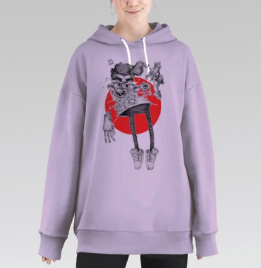 Эмоциональный персонаж с футуристическим пистолетом, Hoodie Long Oversize Fiolet