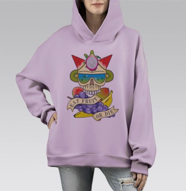 Ешь фрукты или умри, Hoodie Mono Fiolet, оверсайз, утепленная