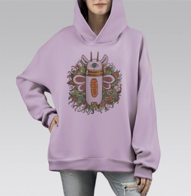 Фэнтезийная иллюстрация с загадочным существом, Hoodie Mono Fiolet, оверсайз, утепленная