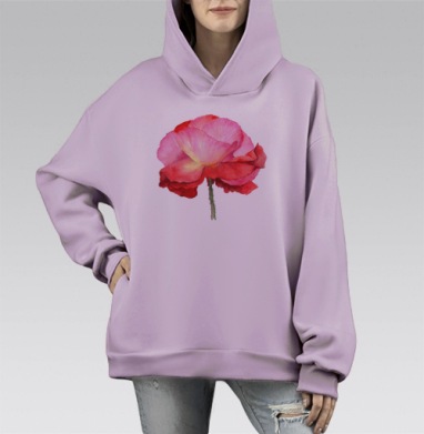Фламенко. мак, Hoodie Mono Fiolet, оверсайз, утепленная