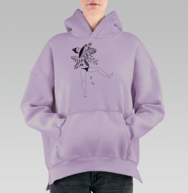 Гармония природы и женственности: изящный арт-принт, Hoodie Oversize Fiolet, утепленная