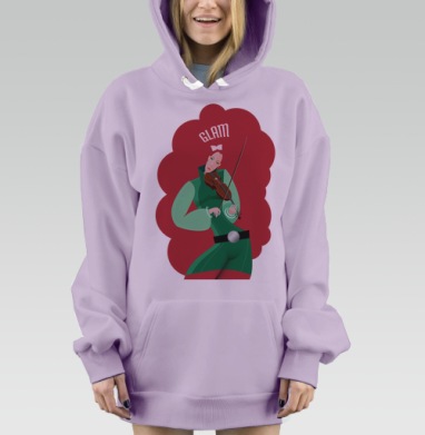 Женщина в зеленом костюме с красным волосом и скрипкой, Hoodie Mjhigh Dig Mel, Fiolet, утепленная