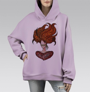 Женская фигура с загадочной повязкой и пышными рыжими волосами, Hoodie Mono Fiolet, оверсайз, утепленная