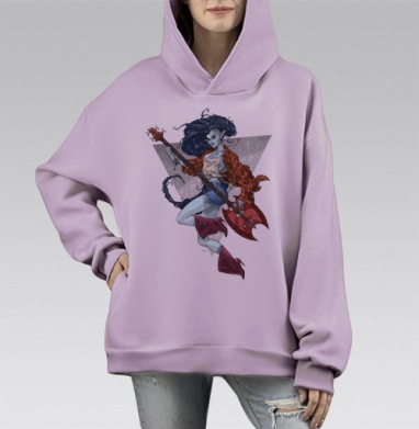 Женская готическая рок-фигура с гитарой, Hoodie Mono Fiolet, оверсайз, утепленная