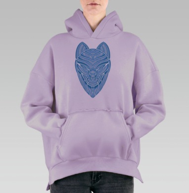 Геометрический волк в стиле киберпанк, Hoodie Oversize Fiolet, утепленная