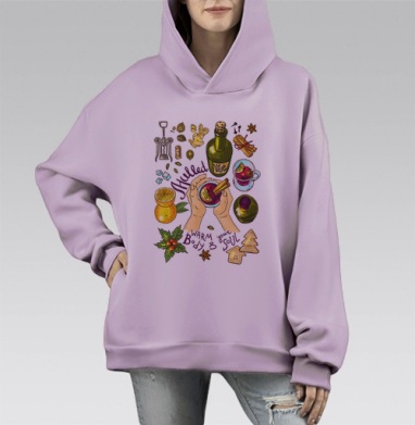 Глинтвейн, Hoodie Mono Fiolet, оверсайз, утепленная