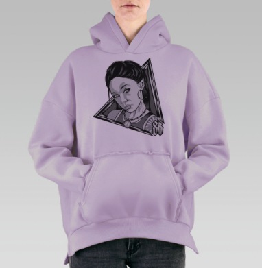 Графичный портрет сильной молодой женщины, Hoodie Oversize Fiolet, утепленная