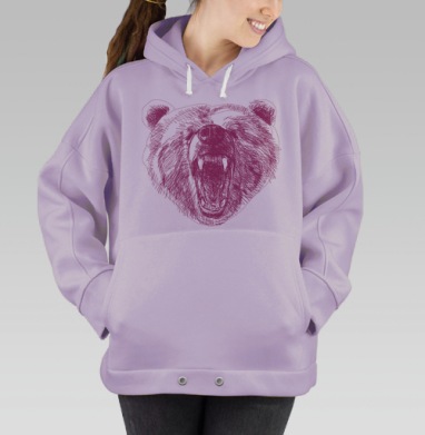 Грозная голова рычащего медведя в скорописном стиле, Hoodie Oversize Fiolet