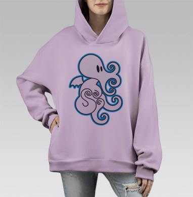 Игристый осьминог с крыльями – оригинальный дизайн, Hoodie Mono Fiolet, оверсайз, утепленная