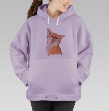 Игривый акварельный портрет лисы с высунутым языком, Hoodie Oversize Fiolet