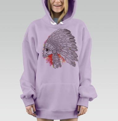 Индейский череп с перьями, Hoodie Mjhigh Dig Mel, Fiolet, утепленная