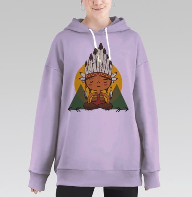 Индейский вождь в медитативном спокойствии, Hoodie Long Oversize Fiolet