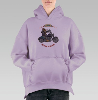 Кабан байкер. Год свиньи., Hoodie Oversize Fiolet, утепленная