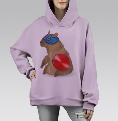 Капитан капибара, Hoodie Mono Fiolet, оверсайз, утепленная