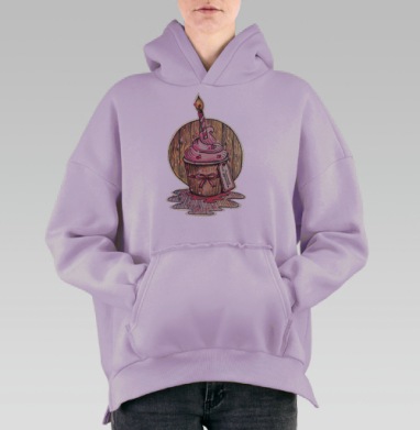 Капкейк на удачу с розовой глазурью и свечой, Hoodie Oversize Fiolet, утепленная