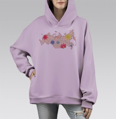 Карта России, Hoodie Mono Fiolet, оверсайз, утепленная