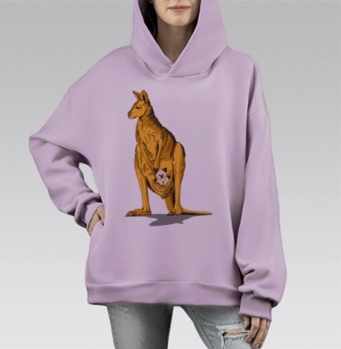 Кенгуру с котёнком: трогательная дружба в сумке, Hoodie Mono Fiolet, оверсайз, утепленная